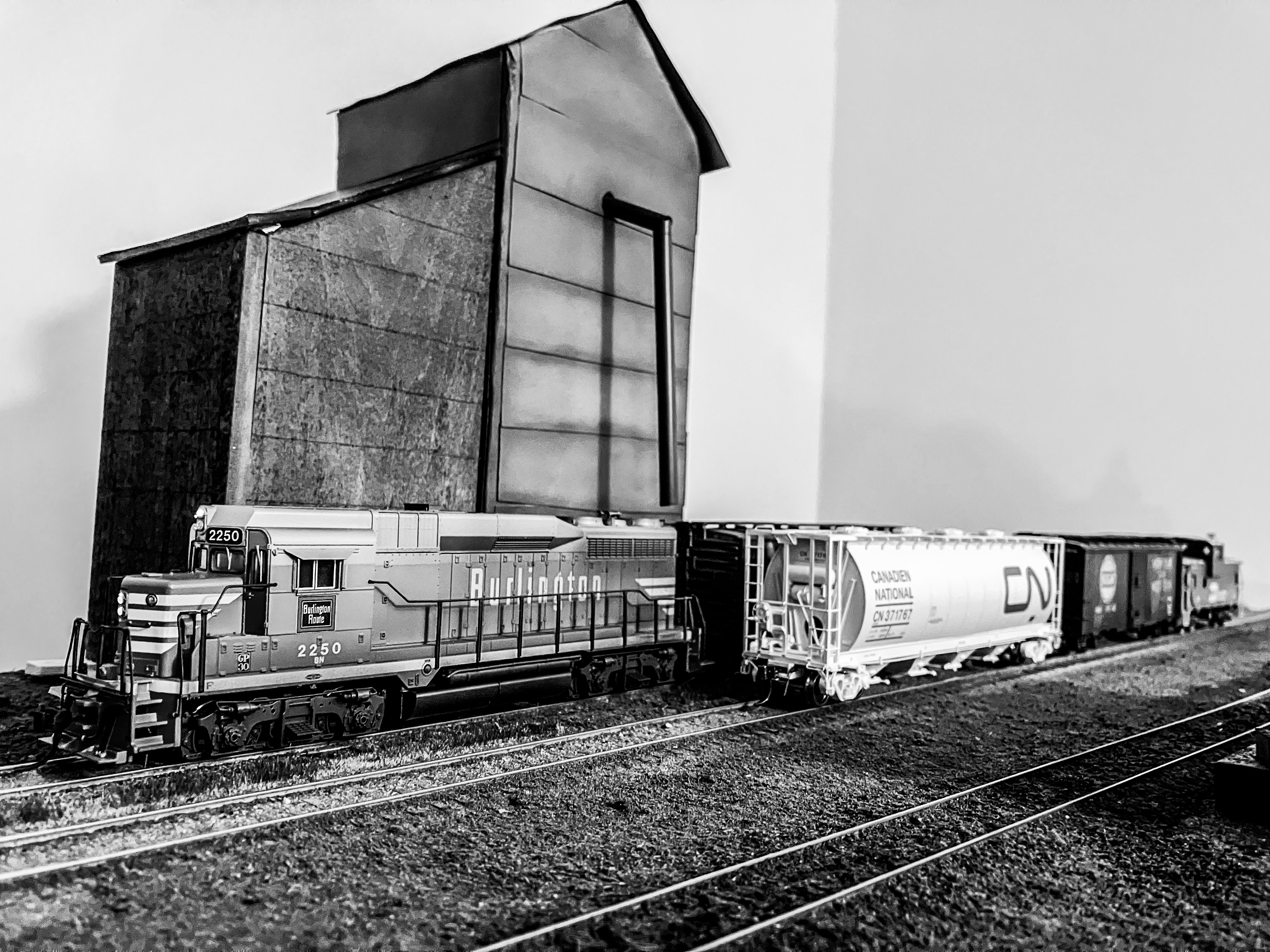 Hardy local crew switches the team track beyond the grain elevator