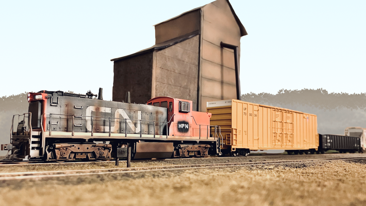 Hardy local switching near the station sign